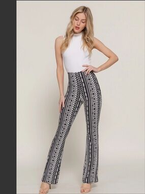 Waist Elastic Slim Flare Printed Pants